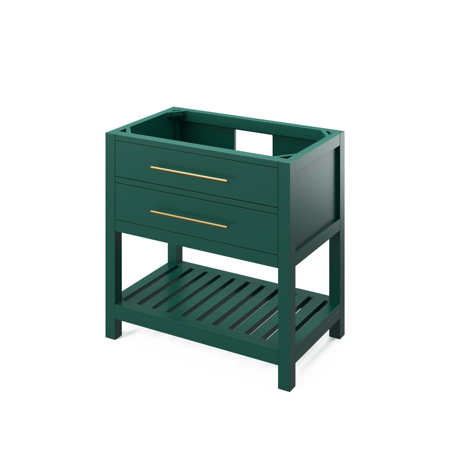 Hardware Resources Jeffrey Alexander Wavecrest 36" Forest Green Freestanding Vanity With Calacatta Vienna Quartz Vanity Top, Backsplash and Rectangle Undermount Sink