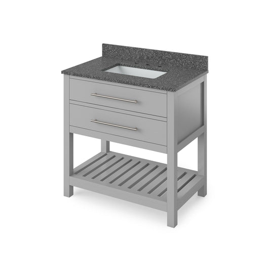 Hardware Resources Jeffrey Alexander Wavecrest 36" Gray Freestanding Vanity With Boulder Cultured Marble Vanity Top, Backsplash and Rectangle Undermount Sink