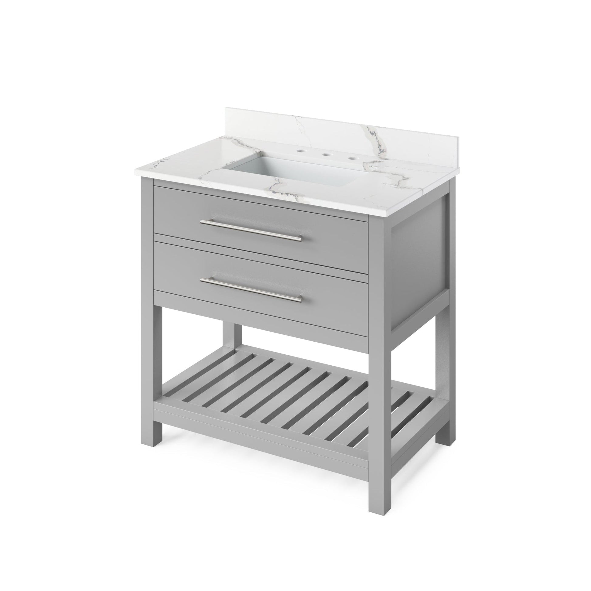 Hardware Resources Jeffrey Alexander Wavecrest 36" Gray Freestanding Vanity With Calacatta Vienna Quartz Vanity Top, Backsplash and Rectangle Undermount Sink