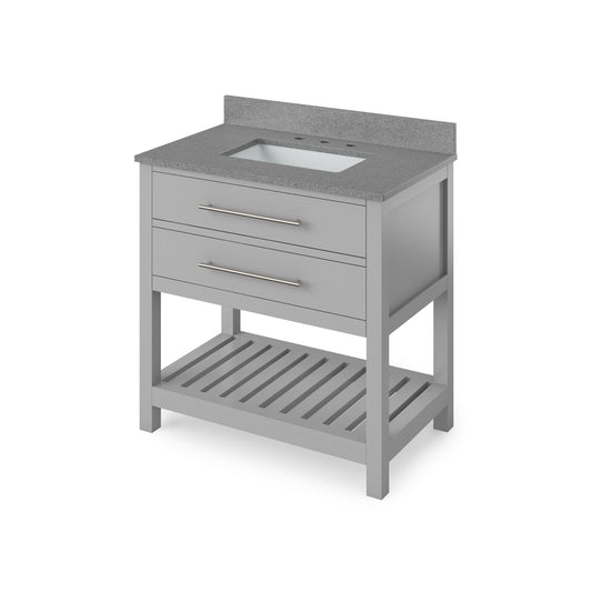 Hardware Resources Jeffrey Alexander Wavecrest 36" Gray Freestanding Vanity With Steel Gray Cultured Marble Vanity Top, Backsplash and Rectangle Undermount Sink