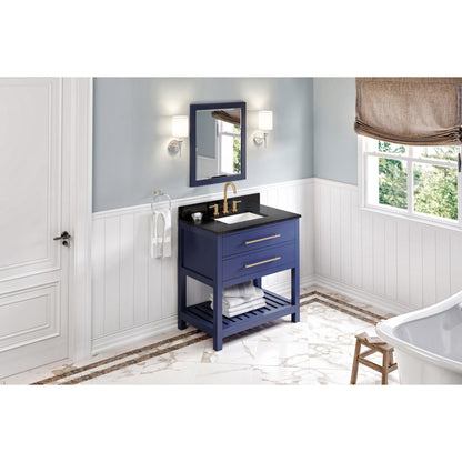 Hardware Resources Jeffrey Alexander Wavecrest 36" Hale Blue Freestanding Vanity With Black Granite Vanity Top, Backsplash and Rectangle Undermount Sink