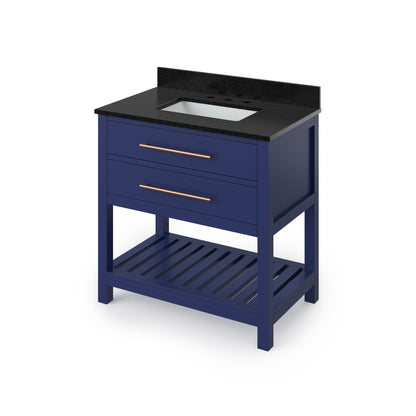 Hardware Resources Jeffrey Alexander Wavecrest 36" Hale Blue Freestanding Vanity With Black Granite Vanity Top, Backsplash and Rectangle Undermount Sink