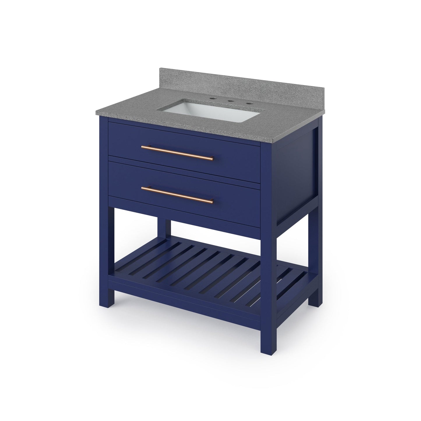 Hardware Resources Jeffrey Alexander Wavecrest 36" Hale Blue Freestanding Vanity With Steel Gray Cultured Marble Vanity Top, Backsplash and Rectangle Undermount Sink