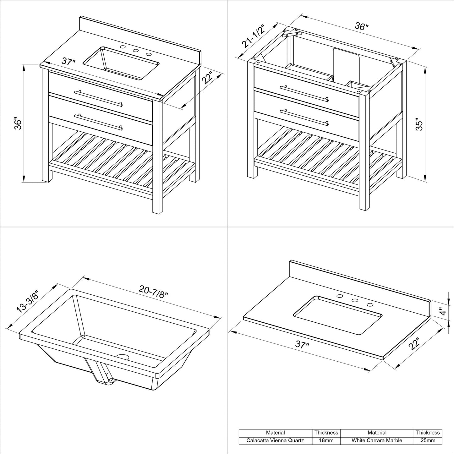 Hardware Resources Jeffrey Alexander Wavecrest 36" Weathered Grey Freestanding Vanity With Black Granite Vanity Top, Backsplash and Rectangle Undermount Sink