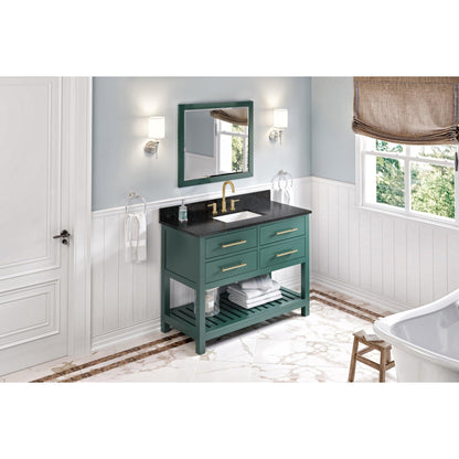 Hardware Resources Jeffrey Alexander Wavecrest 48" Forest Green Freestanding Vanity With Black Granite Vanity Top, Backsplash and Rectangle Undermount Sink