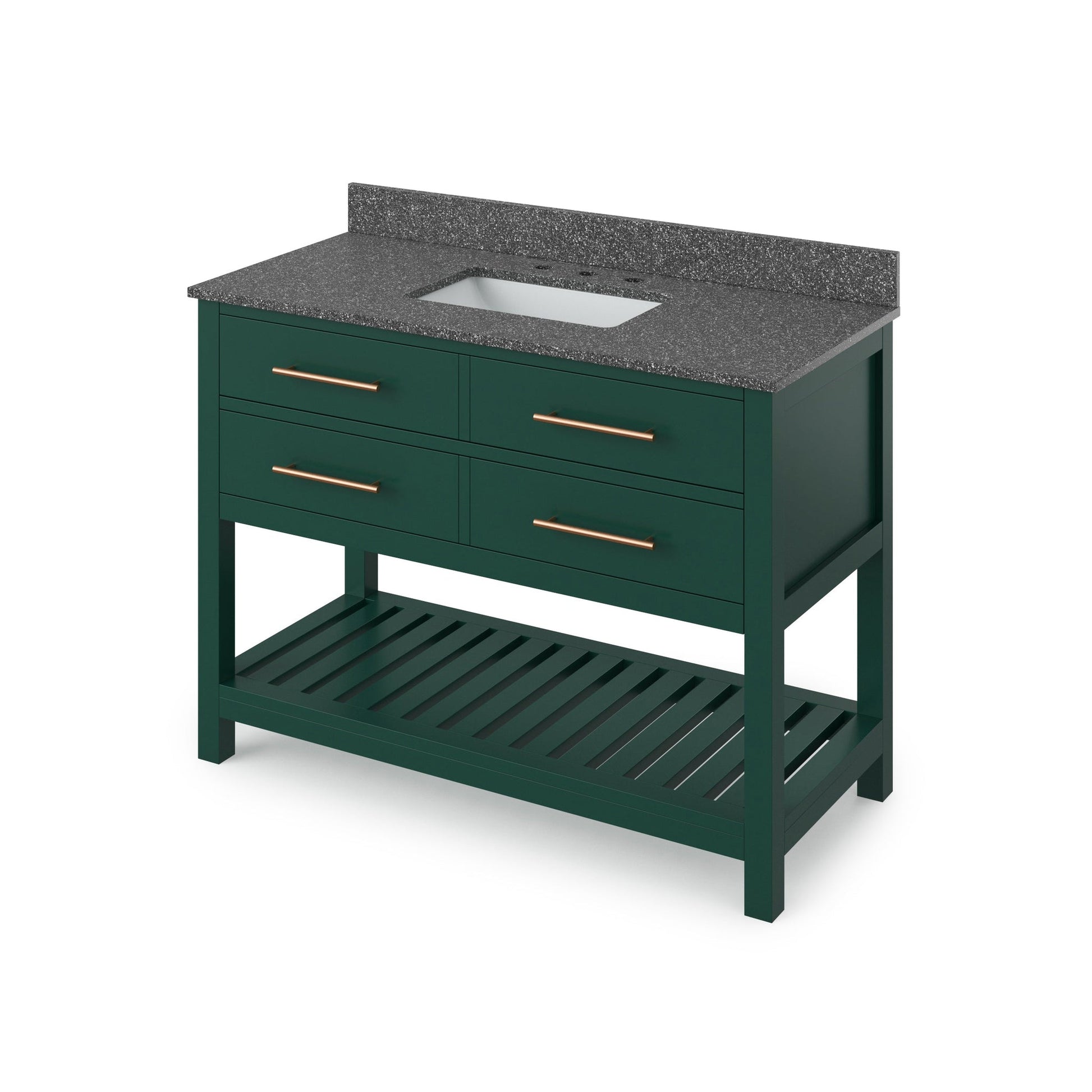 Hardware Resources Jeffrey Alexander Wavecrest 48" Forest Green Freestanding Vanity With Boulder Cultured Marble Vanity Top, Backsplash and Rectangle Undermount Sink