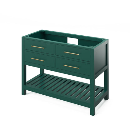 Hardware Resources Jeffrey Alexander Wavecrest 48" Forest Green Freestanding Vanity With Calacatta Vienna Quartz Vanity Top, Backsplash and Rectangle Undermount Sink