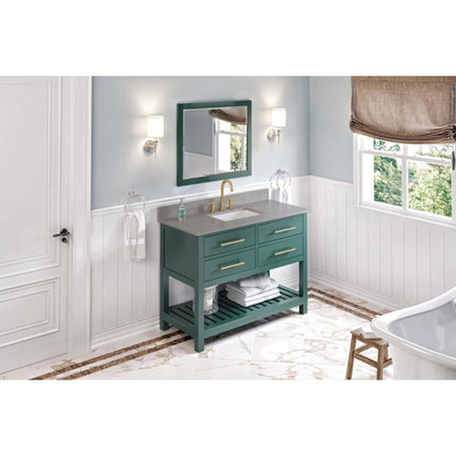 Hardware Resources Jeffrey Alexander Wavecrest 48" Forest Green Freestanding Vanity With Steel Gray Cultured Marble Vanity Top, Backsplash and Rectangle Undermount Sink