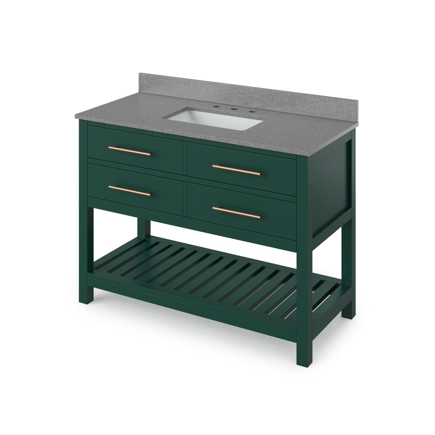 Hardware Resources Jeffrey Alexander Wavecrest 48" Forest Green Freestanding Vanity With Steel Gray Cultured Marble Vanity Top, Backsplash and Rectangle Undermount Sink