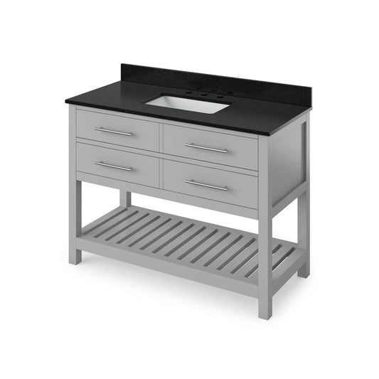 Hardware Resources Jeffrey Alexander Wavecrest 48" Gray Freestanding Vanity With Black Granite Vanity Top, Backsplash and Rectangle Undermount Sink