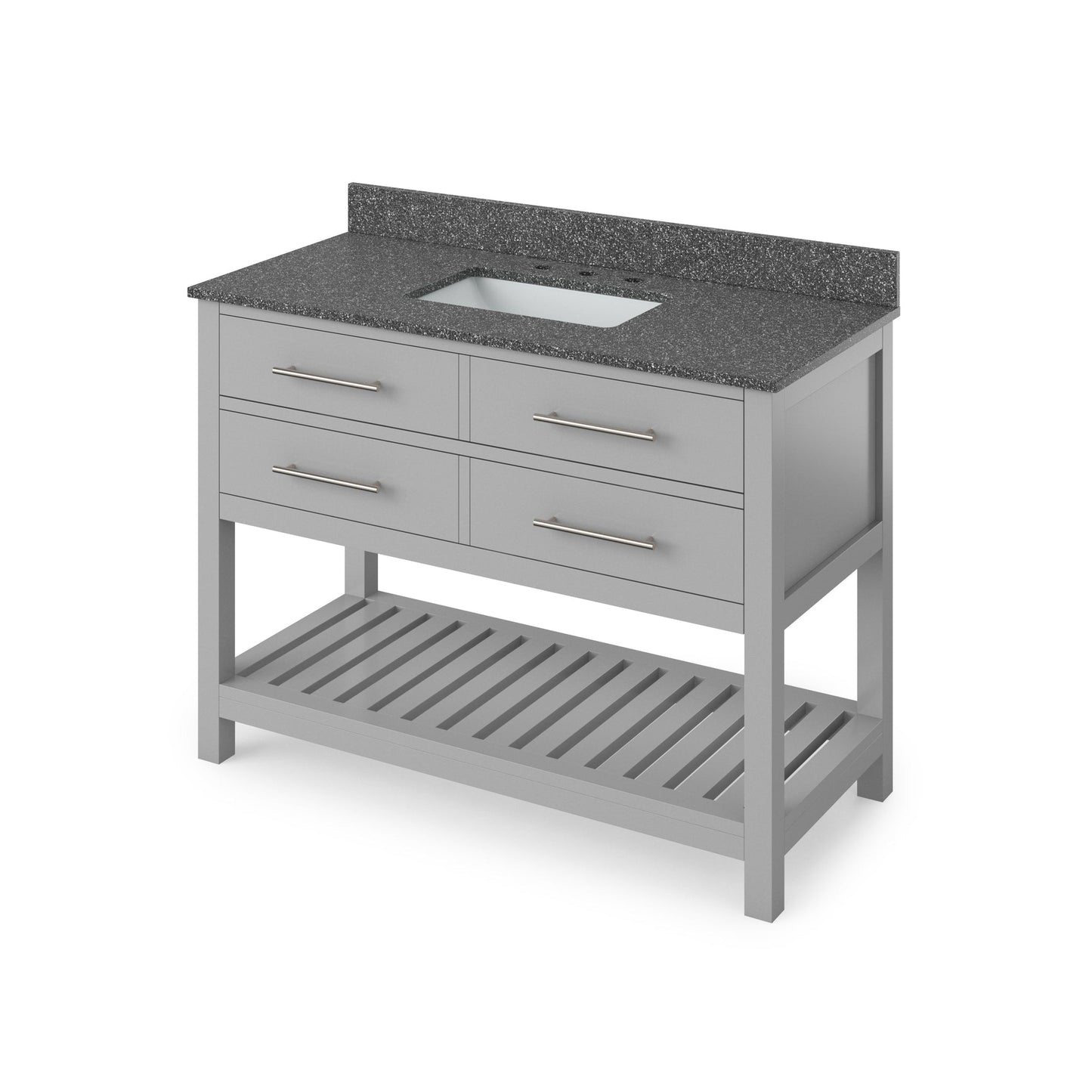 Hardware Resources Jeffrey Alexander Wavecrest 48" Gray Freestanding Vanity With Boulder Cultured Marble Vanity Top, Backsplash and Rectangle Undermount Sink