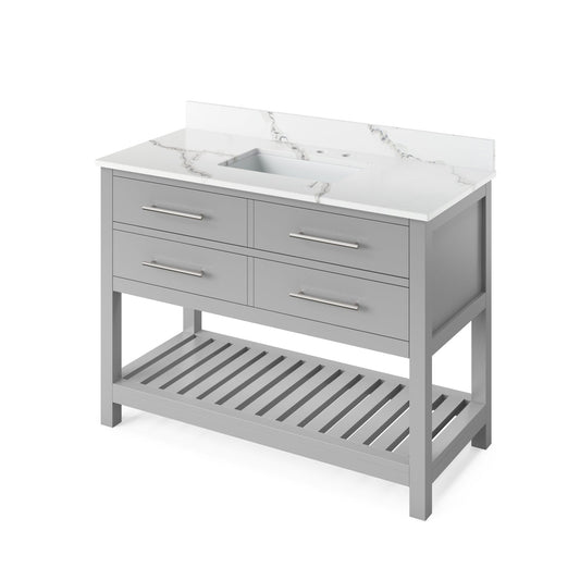 Hardware Resources Jeffrey Alexander Wavecrest 48" Gray Freestanding Vanity With Calacatta Vienna Quartz Vanity Top, Backsplash and Rectangle Undermount Sink