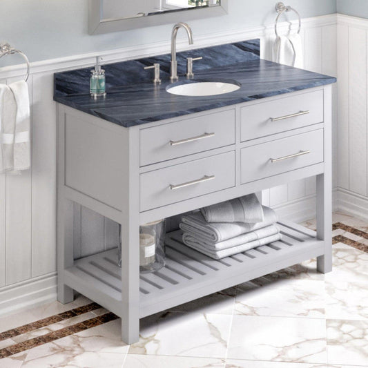 Hardware Resources Jeffrey Alexander Wavecrest 48" Gray Freestanding Vanity With Gray Marble Vanity Top, Backsplash and Oval Undermount Sink