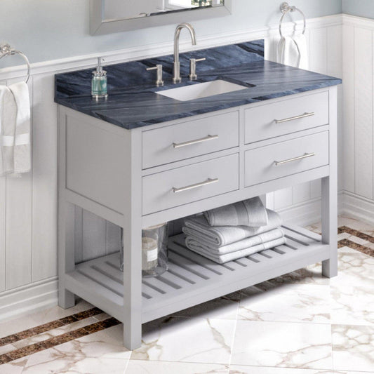 Hardware Resources Jeffrey Alexander Wavecrest 48" Gray Freestanding Vanity With Gray Marble Vanity Top, Backsplash and Rectangle Undermount Sink