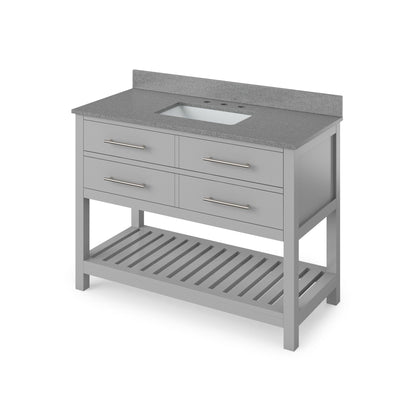 Hardware Resources Jeffrey Alexander Wavecrest 48" Gray Freestanding Vanity With Steel Gray Cultured Marble Vanity Top, Backsplash and Rectangle Undermount Sink