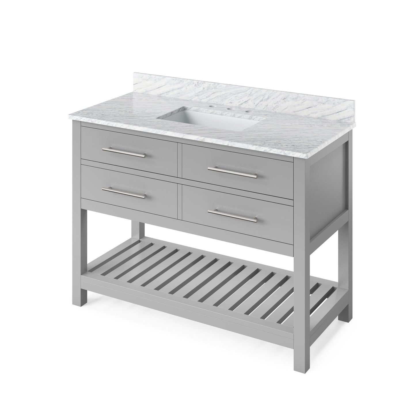 Hardware Resources Jeffrey Alexander Wavecrest 48" Gray Freestanding Vanity With White Carrara Marble Vanity Top, Backsplash and Rectangle Undermount Sink