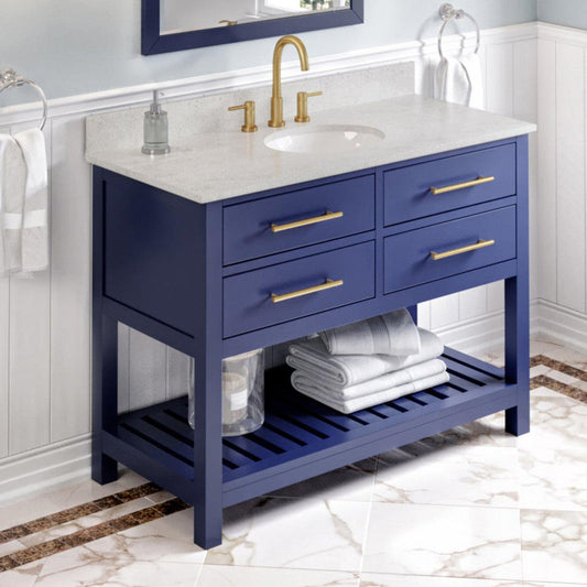 Hardware Resources Jeffrey Alexander Wavecrest 48" Hale Blue Freestanding Vanity With Arctic Stone Cultured Marble Vanity Top, Backsplash and Oval Undermount Sink