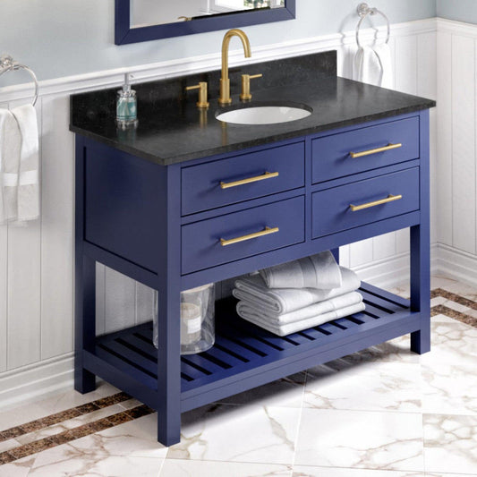 Hardware Resources Jeffrey Alexander Wavecrest 48" Hale Blue Freestanding Vanity With Black Granite Vanity Top, Backsplash and Oval Undermount Sink
