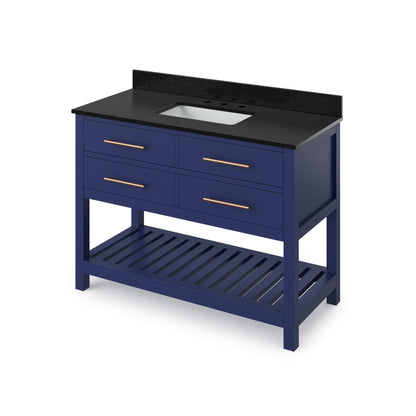 Hardware Resources Jeffrey Alexander Wavecrest 48" Hale Blue Freestanding Vanity With Black Granite Vanity Top, Backsplash and Rectangle Undermount Sink