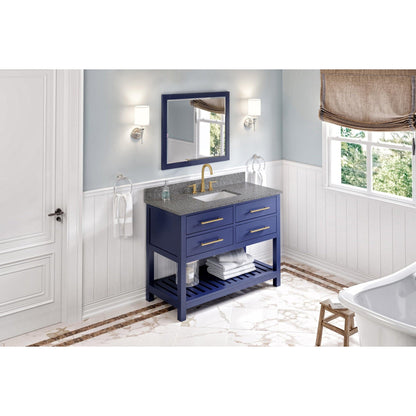 Hardware Resources Jeffrey Alexander Wavecrest 48" Hale Blue Freestanding Vanity With Boulder Cultured Marble Vanity Top, Backsplash and Rectangle Undermount Sink