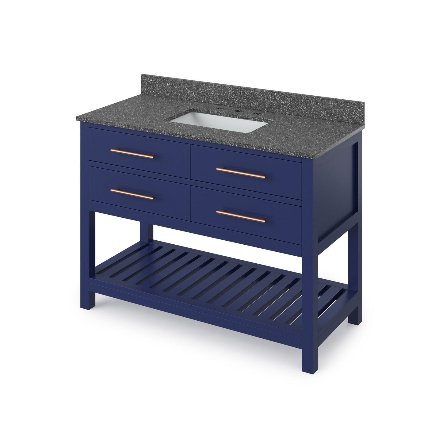 Hardware Resources Jeffrey Alexander Wavecrest 48" Hale Blue Freestanding Vanity With Boulder Cultured Marble Vanity Top, Backsplash and Rectangle Undermount Sink