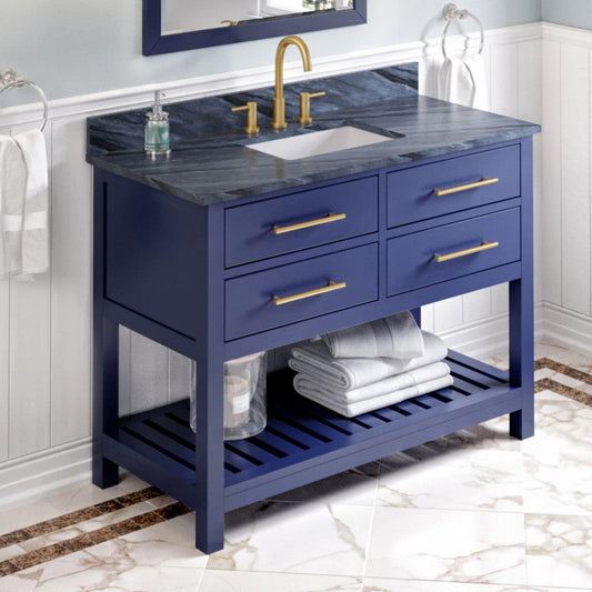 Hardware Resources Jeffrey Alexander Wavecrest 48" Hale Blue Freestanding Vanity With Gray Marble Vanity Top, Backsplash and Rectangle Undermount Sink