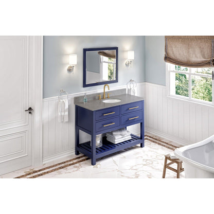 Hardware Resources Jeffrey Alexander Wavecrest 48" Hale Blue Freestanding Vanity With Steel Gray Cultured Marble Vanity Top, Backsplash and Oval Undermount Sink