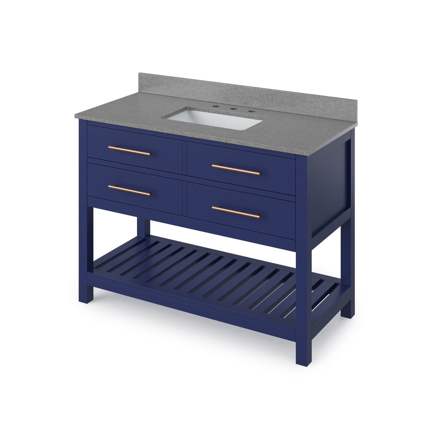 Hardware Resources Jeffrey Alexander Wavecrest 48" Hale Blue Freestanding Vanity With Steel Gray Cultured Marble Vanity Top, Backsplash and Rectangle Undermount Sink