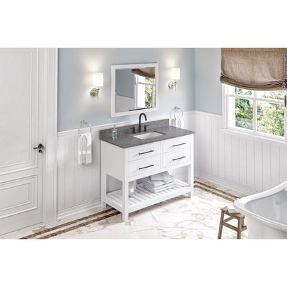 Hardware Resources Jeffrey Alexander Wavecrest 48" White Freestanding Vanity With Boulder Cultured Marble Vanity Top, Backsplash and Rectangle Undermount Sink