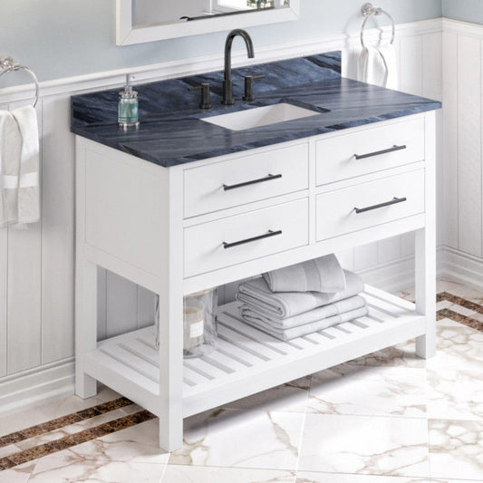 Hardware Resources Jeffrey Alexander Wavecrest 48" White Freestanding Vanity With Gray Marble Vanity Top, Backsplash and Rectangle Undermount Sink