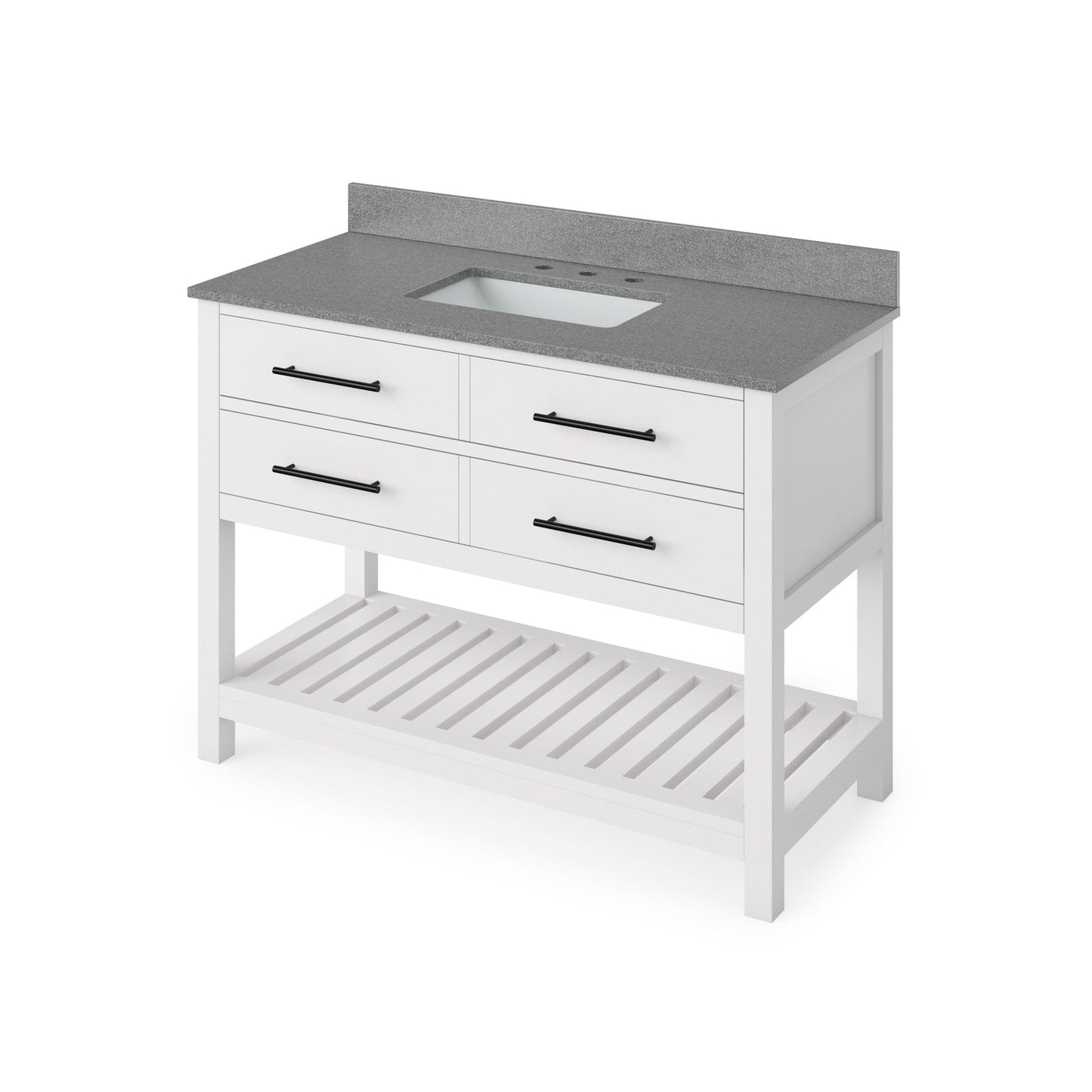 Hardware Resources Jeffrey Alexander Wavecrest 48" White Freestanding Vanity With Steel Gray Cultured Marble Vanity Top, Backsplash and Rectangle Undermount Sink