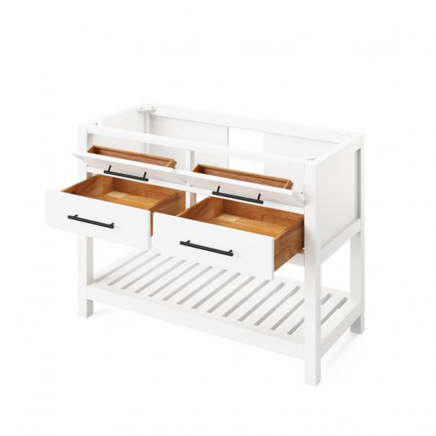 Hardware Resources Jeffrey Alexander Wavecrest 48" White Freestanding Vanity With White Carrara Marble Vanity Top, Backsplash and Oval Undermount Sink