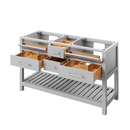 Hardware Resources Jeffrey Alexander Wavecrest 60" Gray Freestanding Vanity With Double Bowl, Arctic Stone Cultured Marble Vanity Top, Backsplash and Rectangle Undermount Sink