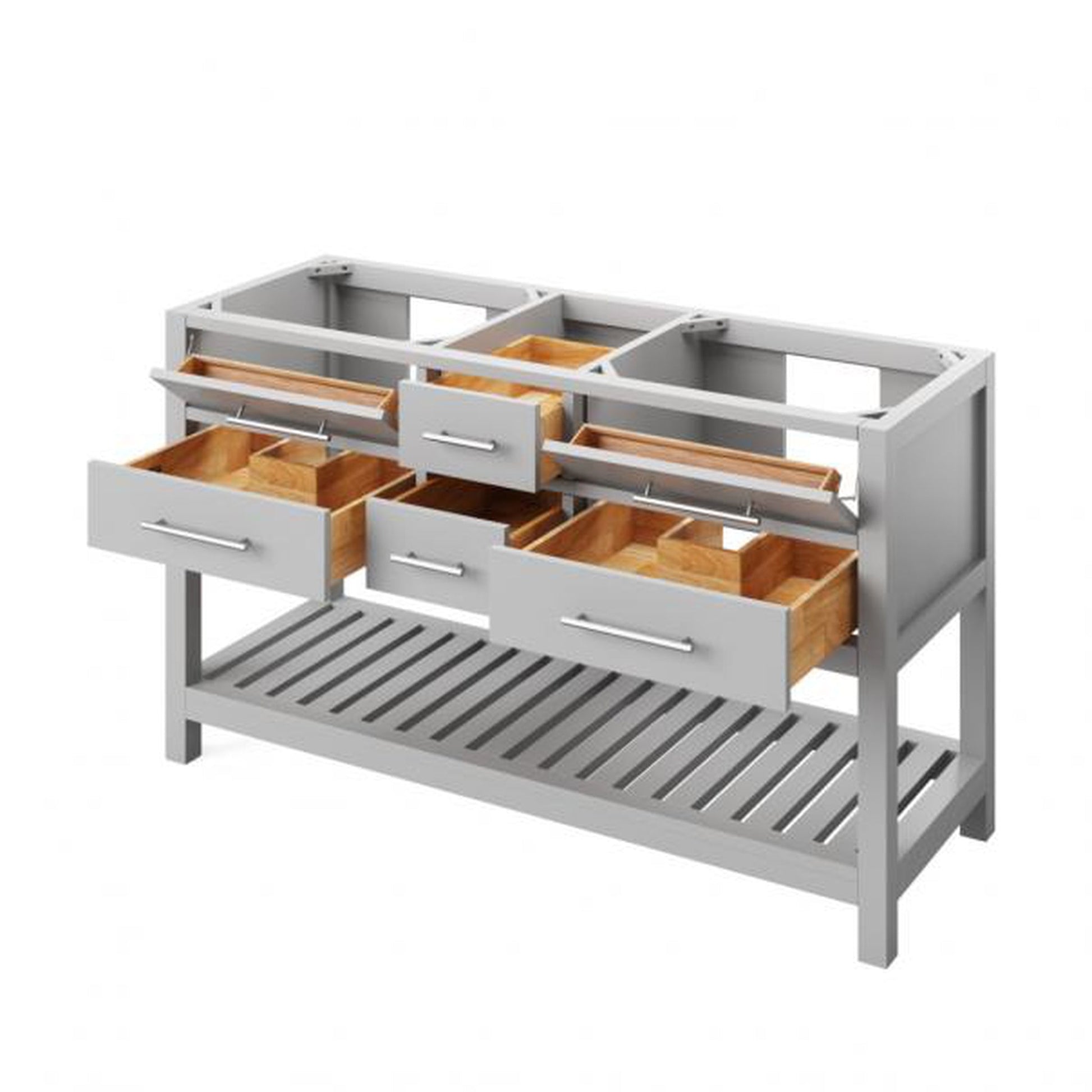 Hardware Resources Jeffrey Alexander Wavecrest 60" Gray Freestanding Vanity With Double Bowl, Boulder Cultured Marble Vanity Top, Backsplash and Oval Undermount Sink