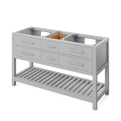 Hardware Resources Jeffrey Alexander Wavecrest 60" Gray Freestanding Vanity With Double Bowl, Gray Marble Vanity Top, Backsplash and Oval Undermount Sink