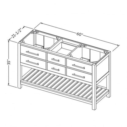 Hardware Resources Jeffrey Alexander Wavecrest 60" Gray Freestanding Vanity With Double Bowl, White Carrara Marble Vanity Top, Backsplash and Rectangle Undermount Sink