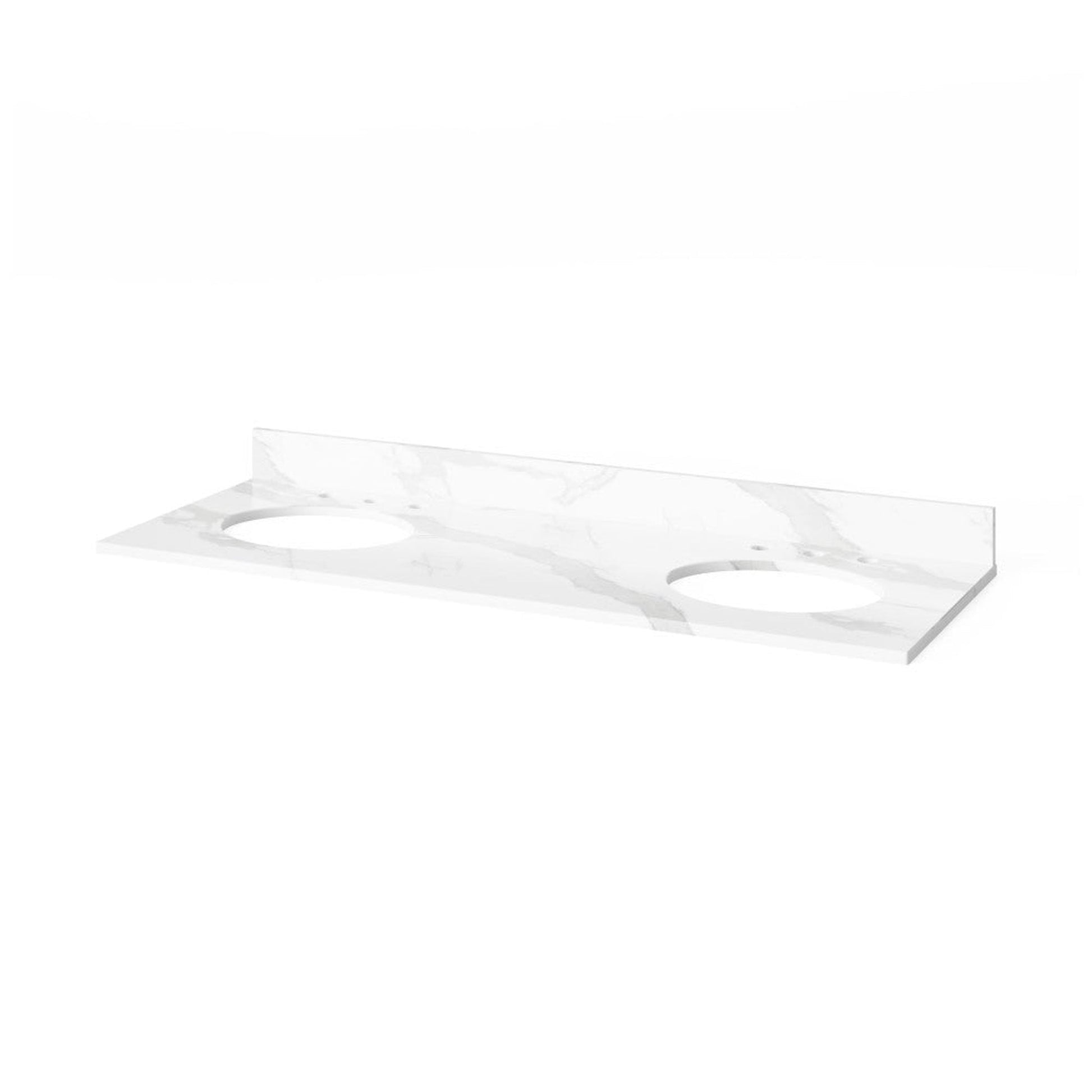 Hardware Resources Jeffrey Alexander Wavecrest 60" White Freestanding Vanity With Double Bowl, Calacatta Vienna Quartz Vanity Top, Backsplash and Oval Undermount Sink