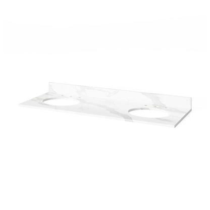 Hardware Resources Jeffrey Alexander Wavecrest 60" White Freestanding Vanity With Double Bowl, Calacatta Vienna Quartz Vanity Top, Backsplash and Oval Undermount Sink