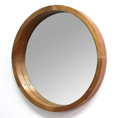 HomeRoots 20" Round Wooden Framed Wall Mirror In Light Brown