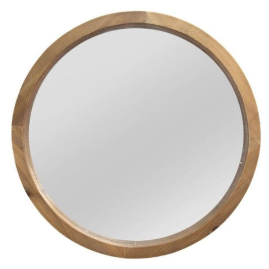 HomeRoots 20" Round Wooden Framed Wall Mirror In Light Brown