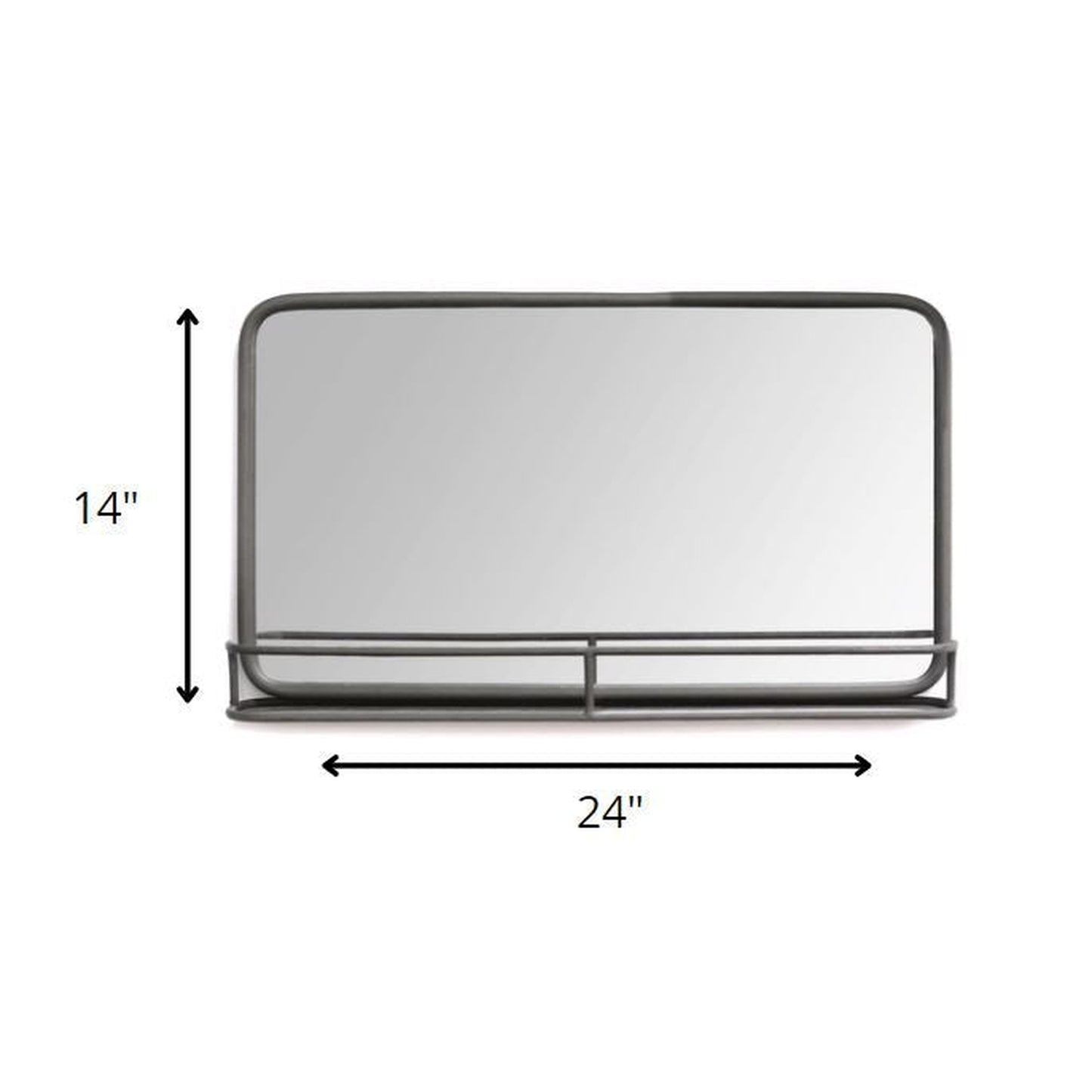 HomeRoots 24" Chic Rectangular Mirror With Shelf In Gunmetal Finish