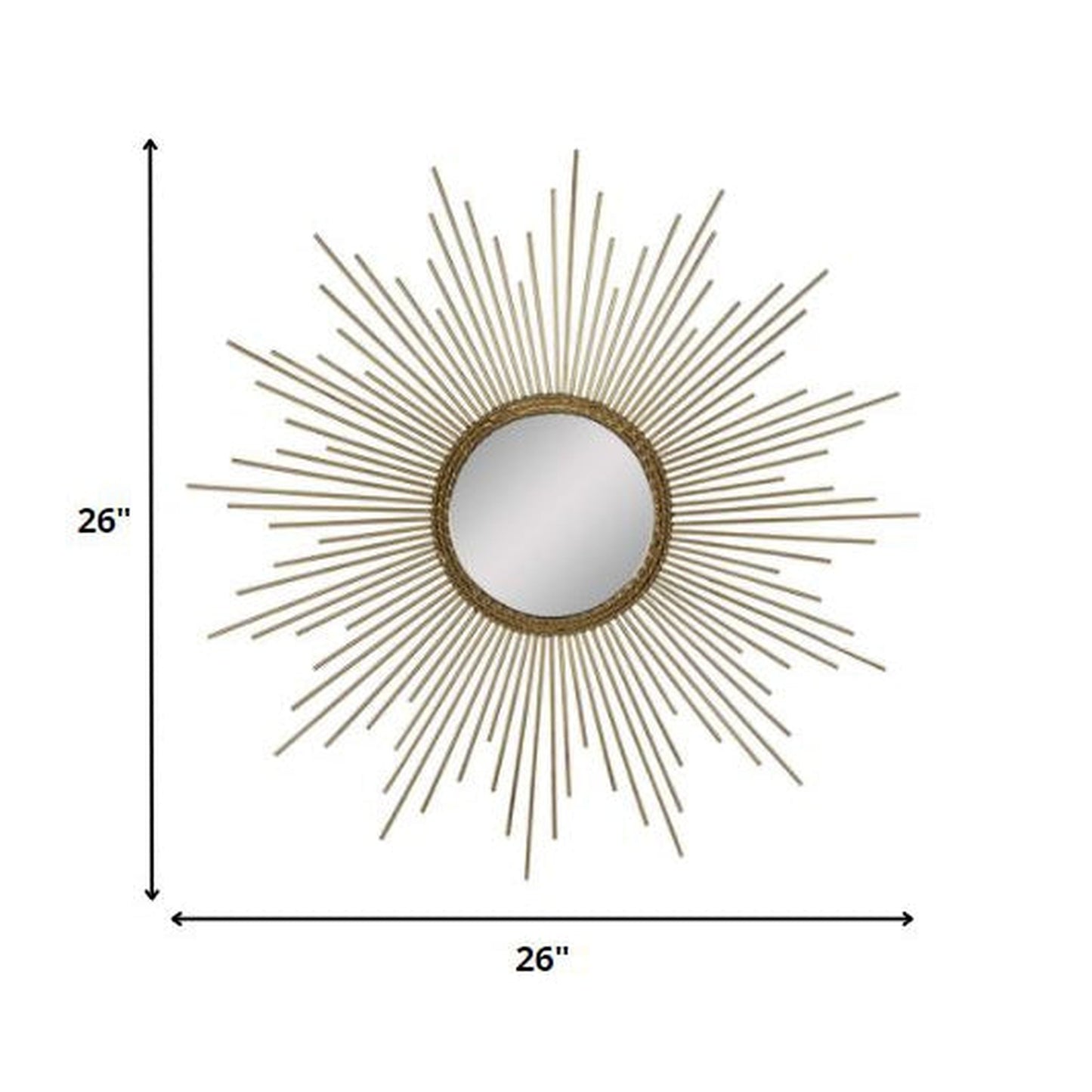 HomeRoots 26" Round Sunburst Wall Mirror In Gold Finish