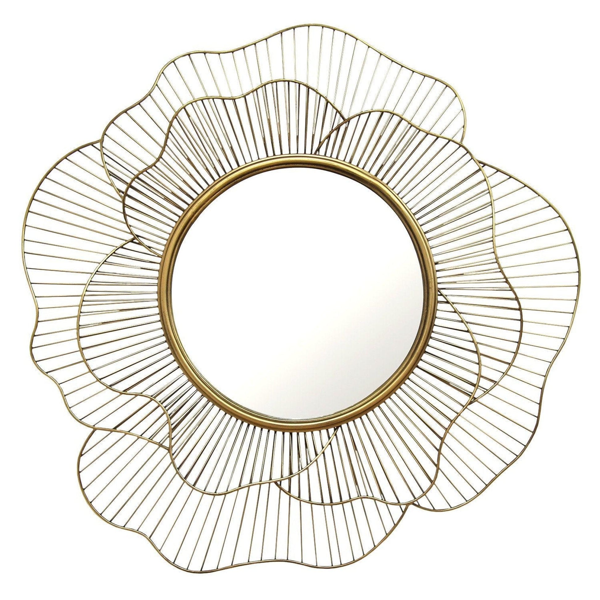 HomeRoots 28.25" Round Flower Wall Mirror In Gold