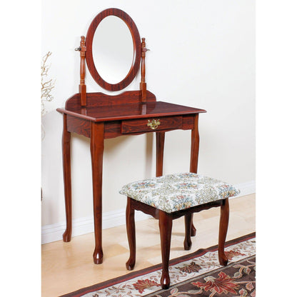 HomeRoots 29" x 18" x 49" Queen Anne Vanity Set In Cherry Finish