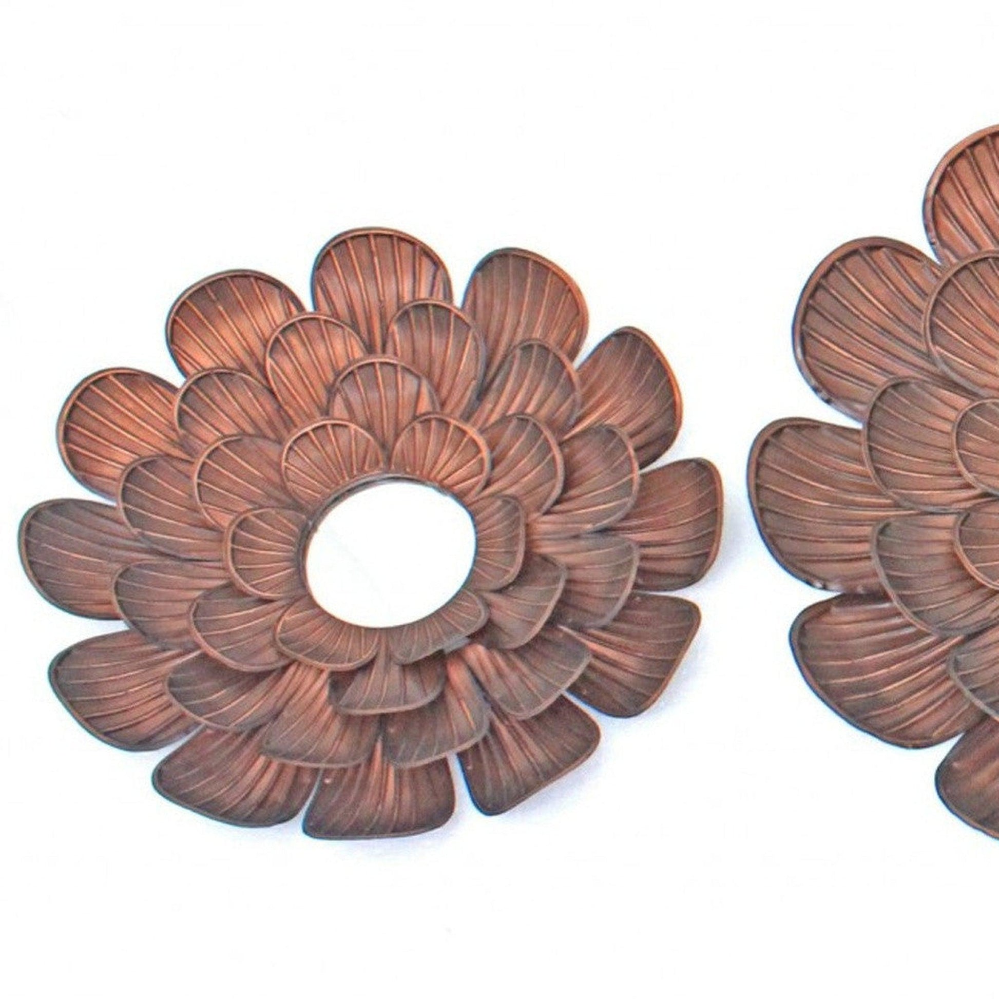 HomeRoots 3 Piece Vintage Metal Blooming Flower Wall Mirror In Copper Finish