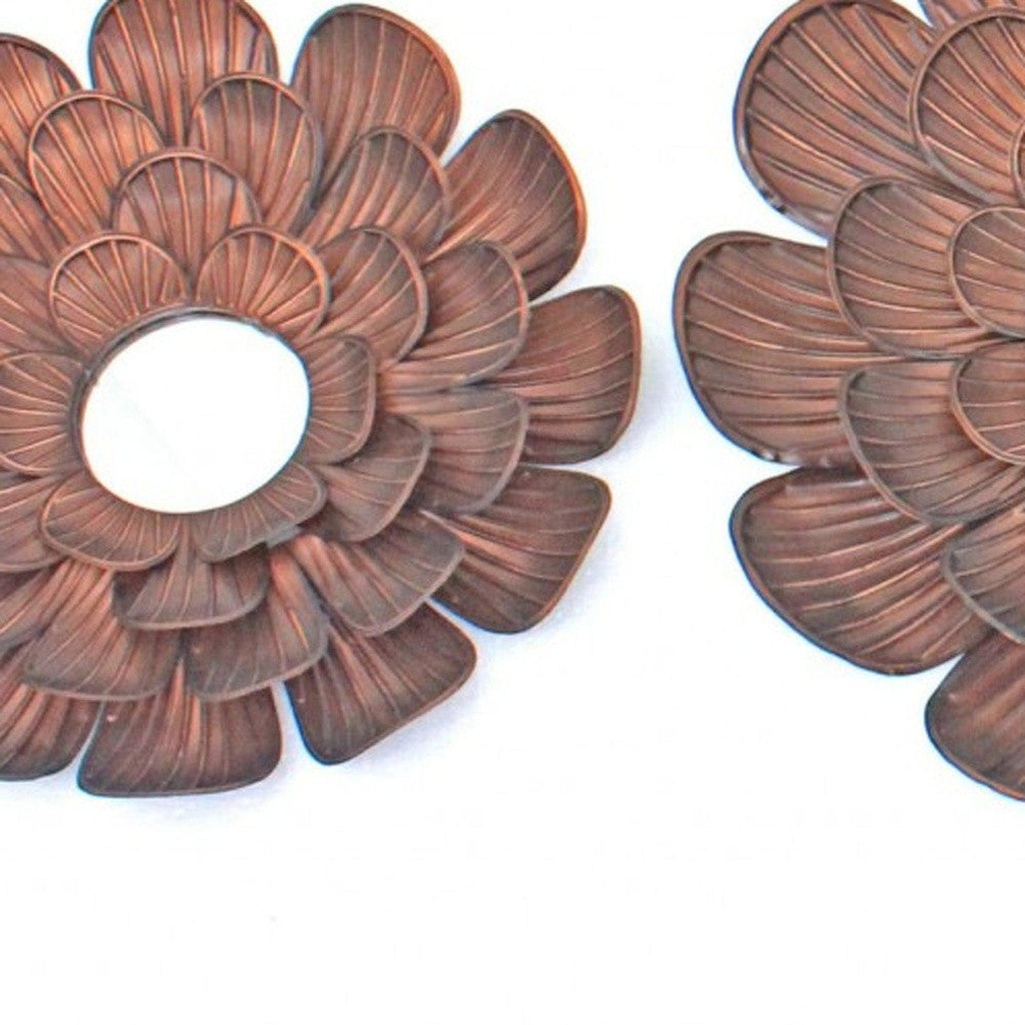 HomeRoots 3 Piece Vintage Metal Blooming Flower Wall Mirror In Copper Finish