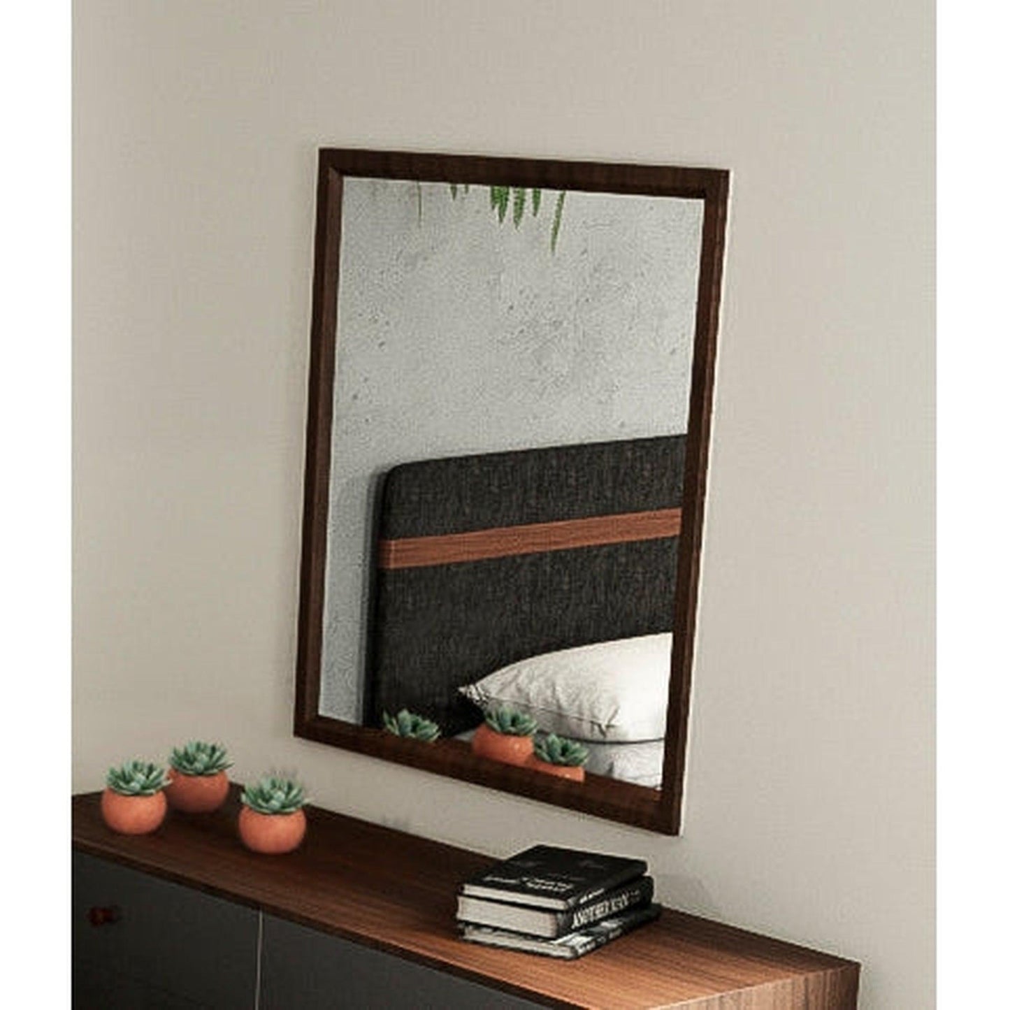 HomeRoots 35" MDF Veneer And Glass Mirror In Walnut