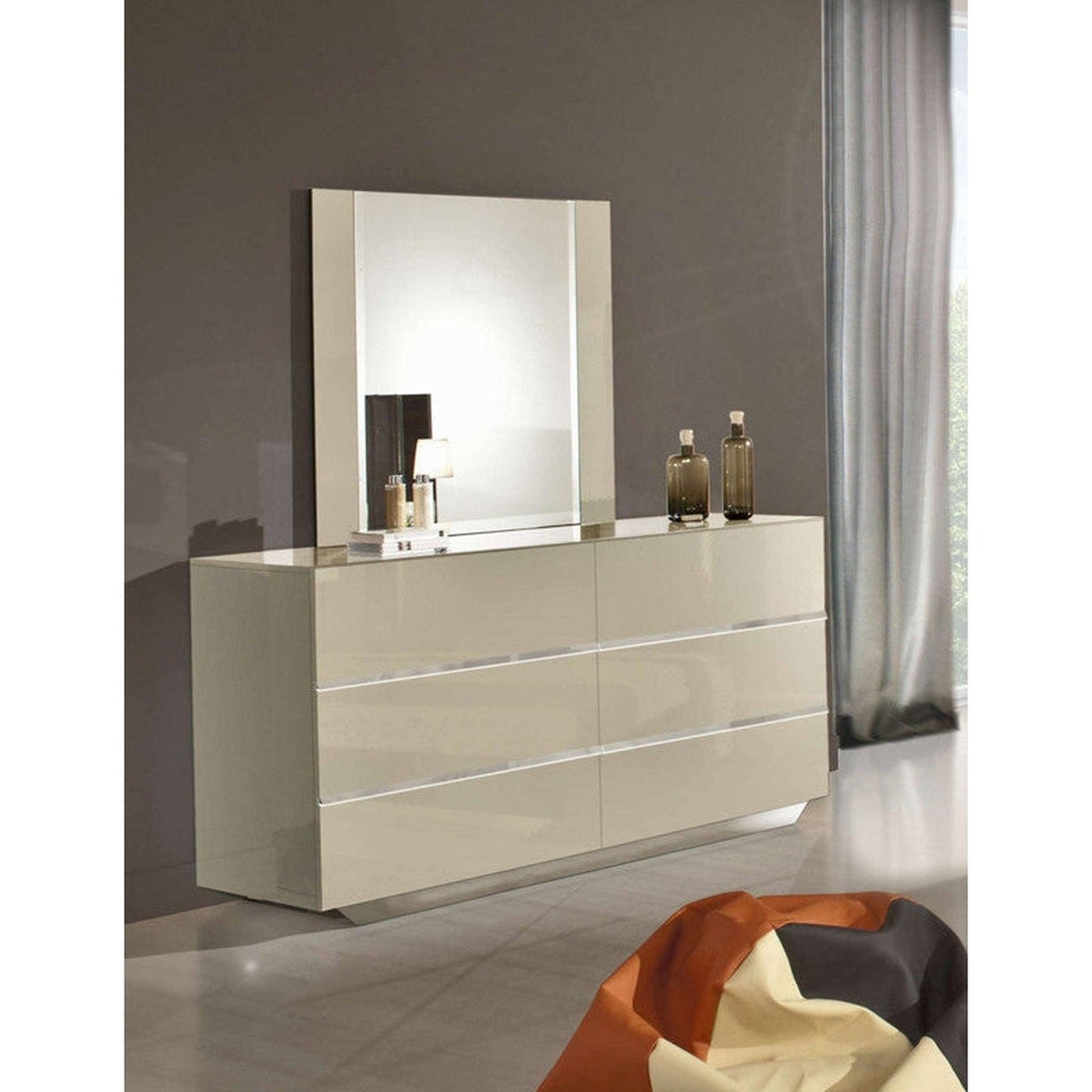 HomeRoots 45" MDF Glass And Veneer Mirror In Beige