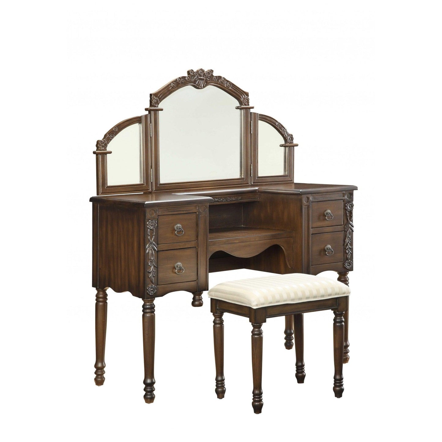 HomeRoots Dark Brown Finish Vanity Table With Mirror