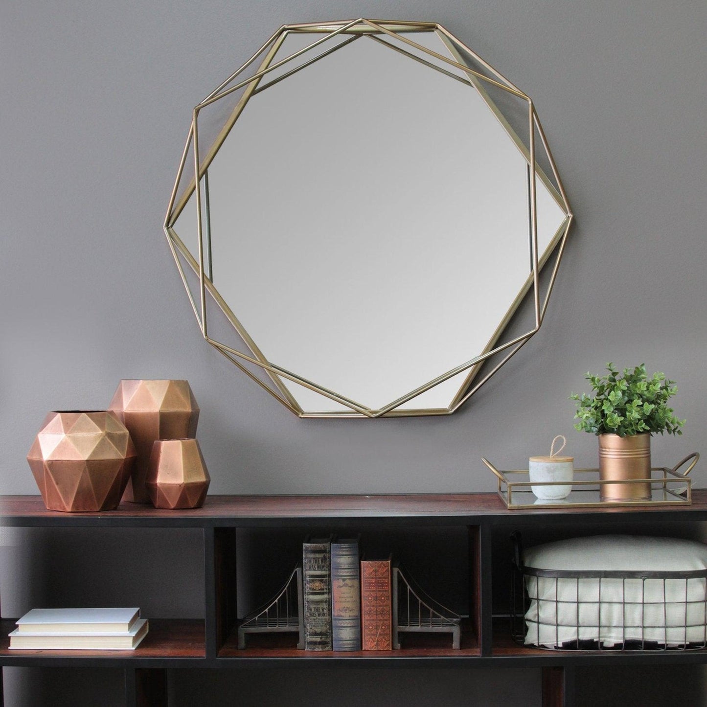 HomeRoots Framed Octagon Wall Mirror In Gold Finish